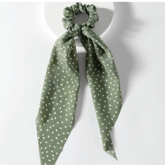 Anthropologie Accessories - Olive Green Polka Dot Scarf Scrunchie